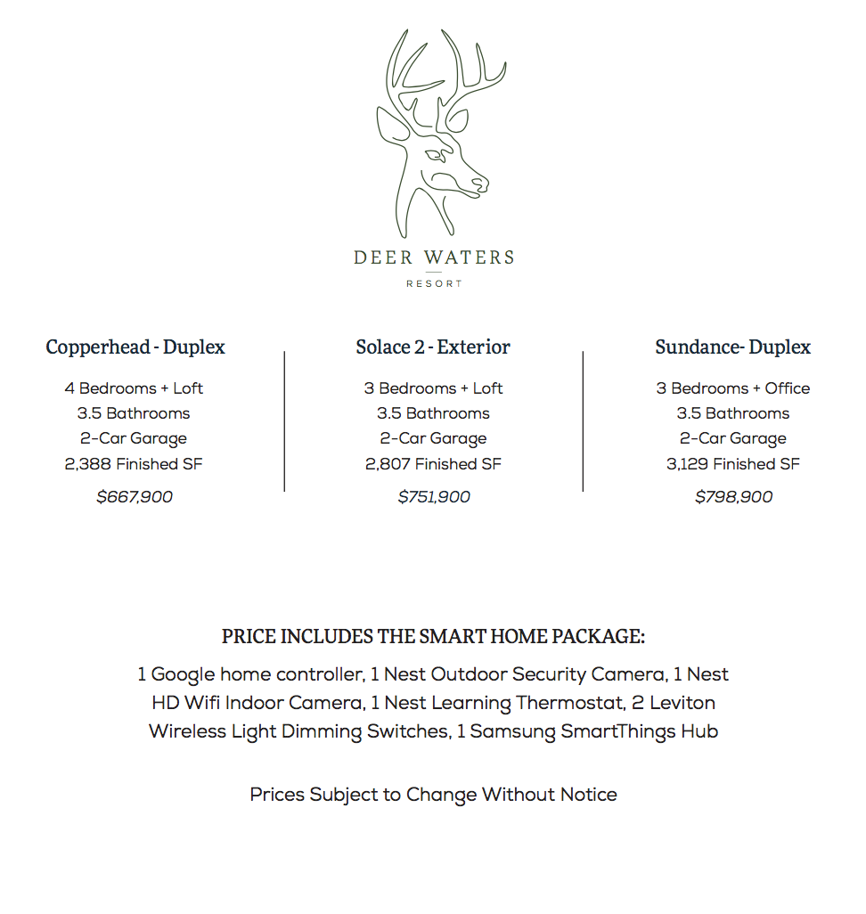 Deer Waters Resort Price List